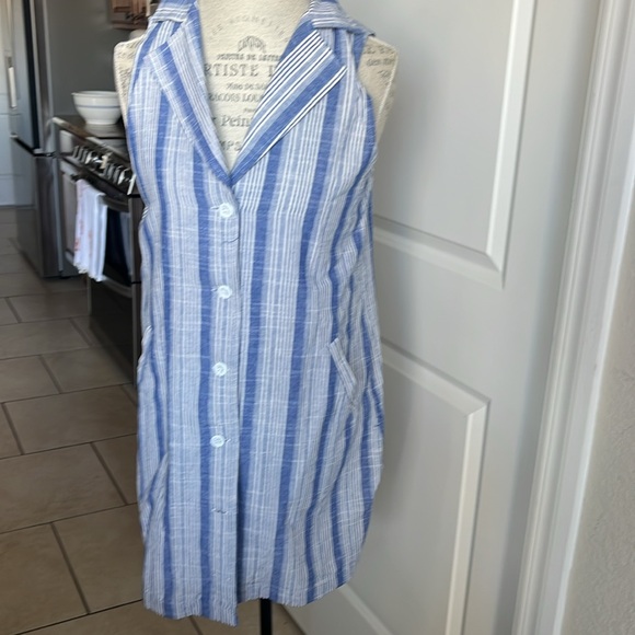 Lulus Spend the Time blue & white cotton striped button up sleeveless tank dress - Picture 2 of 7